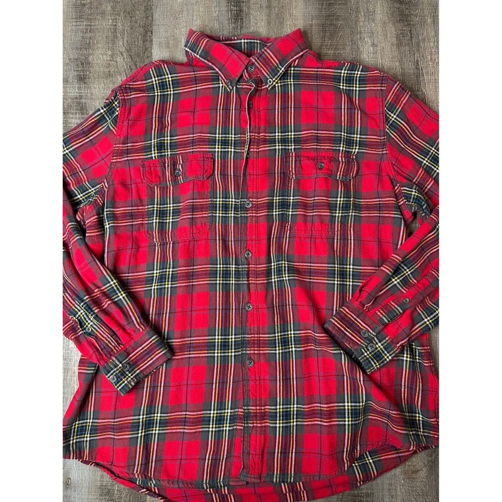 Faded Glory Men XL Red Plaid Flannel Long Sleeve Button Down Shirt Casual Rugged